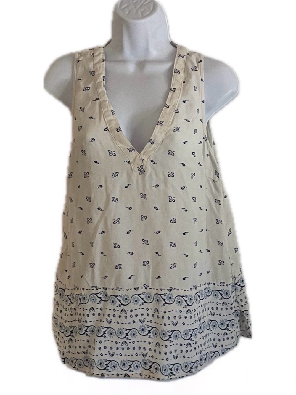 Old Navy Cream Tank Top with Navy Floral Trim